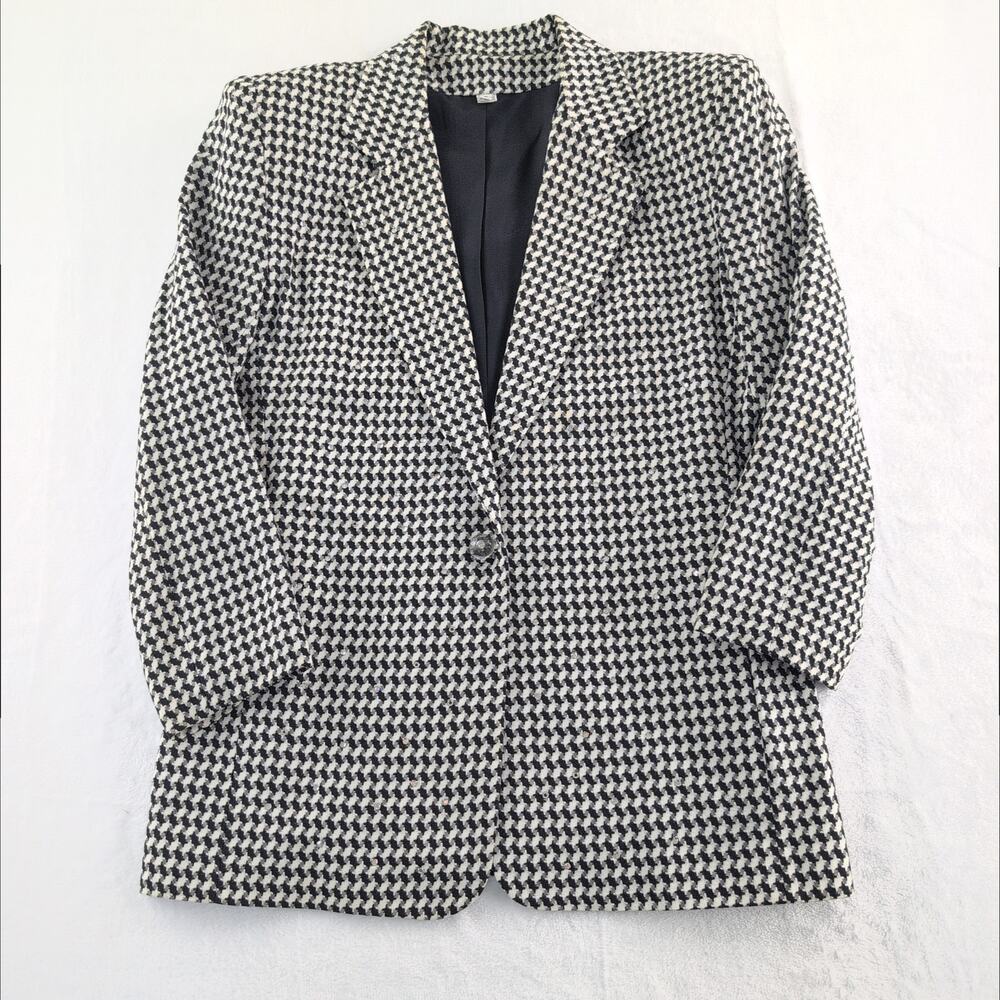 Vintage 80's Houndstooth Studded Blazer Women's Small Pockets Preppy Retro
